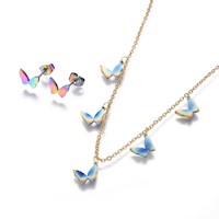 Set Collar y Aretes Mujer Mariposas SE000086 - Acero Inoxidable 304 Multicolor